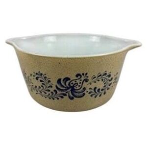 Vintage Pyrex Corning Homestead 1 Q Casserole mixing bowl cream speck blue 473-B